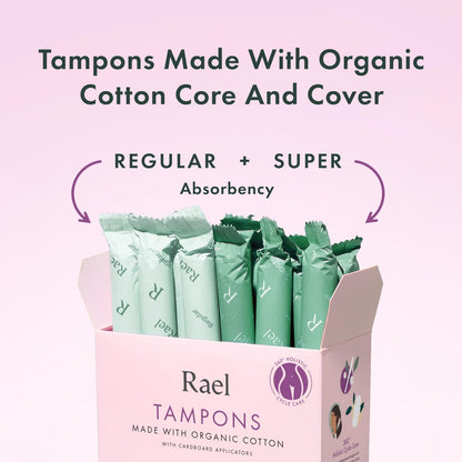 Rael Tampons mit Karton-Applikator, aus Bio-Baumwolle, Multipack, Regular & Super Saugstärke, unparfümiert, verbesserter Griff, biologisch abbaubar, chlorfrei (36 Stück, Bundle)