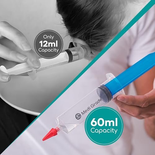 Medi Grade Ohrenspritze Ohrkerzen Entfernungsset mit 3 Quad-Stream Aufsätzen - Ohrspülungssystem - Ohrenschmalzreiniger für verbesserte Hörklarheit und Ohrenhygiene - Große Ohrenspritze - 60 ml