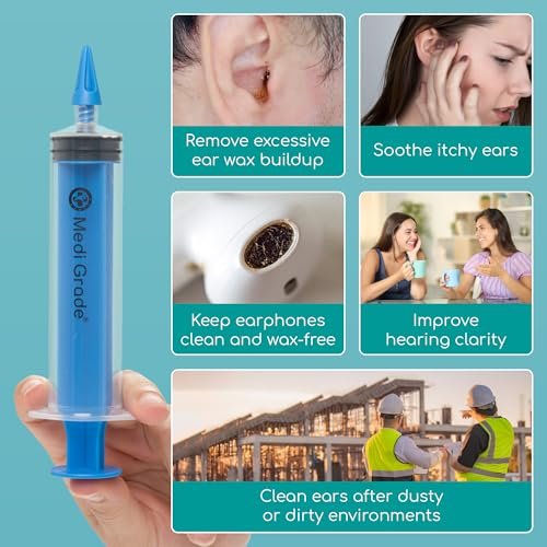 Medi Grade Ohrenspritze Ohrkerzen Entfernungsset mit 3 Quad-Stream Aufsätzen - Ohrspülungssystem - Ohrenschmalzreiniger für verbesserte Hörklarheit und Ohrenhygiene - Große Ohrenspritze - 60 ml