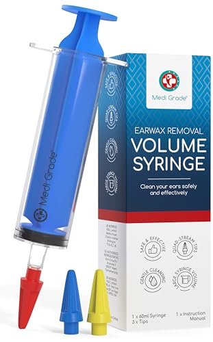 Medi Grade Ohrenspritze Ohrkerzen Entfernungsset mit 3 Quad-Stream Aufsätzen - Ohrspülungssystem - Ohrenschmalzreiniger für verbesserte Hörklarheit und Ohrenhygiene - Große Ohrenspritze - 60 ml