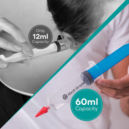 Medi Grade Ohrenspritze Ohrkerzen Entfernungsset mit 3 Quad-Stream Aufsätzen - Ohrspülungssystem - Ohrenschmalzreiniger für verbesserte Hörklarheit und Ohrenhygiene - Große Ohrenspritze - 60 ml