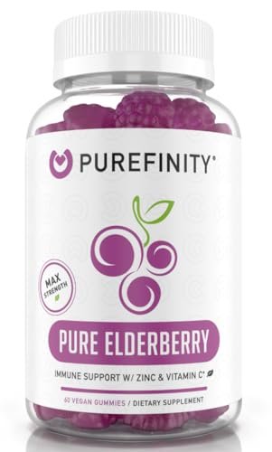 PUREFINITY Holunderbeeren Gummibärchen mit Sambucus, Vitamin C und Zink – Ihr perfektes tägliches 3-in-1 Nahrungsergänzungsmittel für Kinder & Erwachsene – Glutenfrei, Nicht-GVO, Vegan, 60 Stück