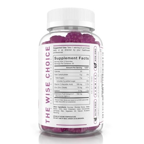 PUREFINITY Holunderbeeren Gummibärchen mit Sambucus, Vitamin C und Zink – Ihr perfektes tägliches 3-in-1 Nahrungsergänzungsmittel für Kinder & Erwachsene – Glutenfrei, Nicht-GVO, Vegan, 60 Stück