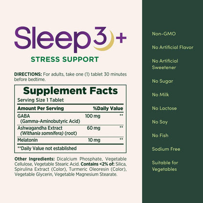 Nature's Bounty Schlaf + Stress Unterstützung, Sleep3 Maximale Stärke 100% Arzneimittelfreies Schlafmittel, Nahrungsergänzungsmittel mit Ashwagandha, Zeitfreisetzungstechnologie, 10 mg, 28 Dreischichttabletten