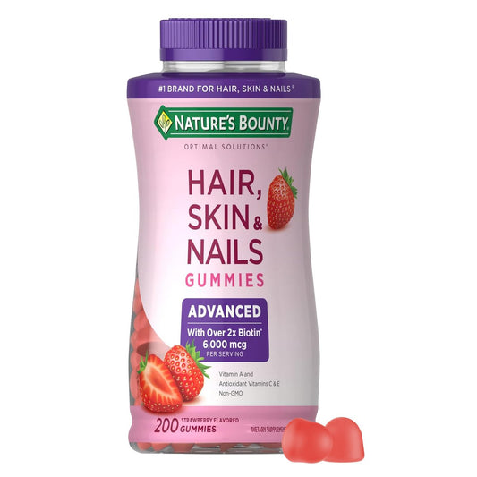 Nature's Bounty Optimal Solutions Haare, Haut, Nägel, 2X Biotin, 200 Erdbeer-Gummis