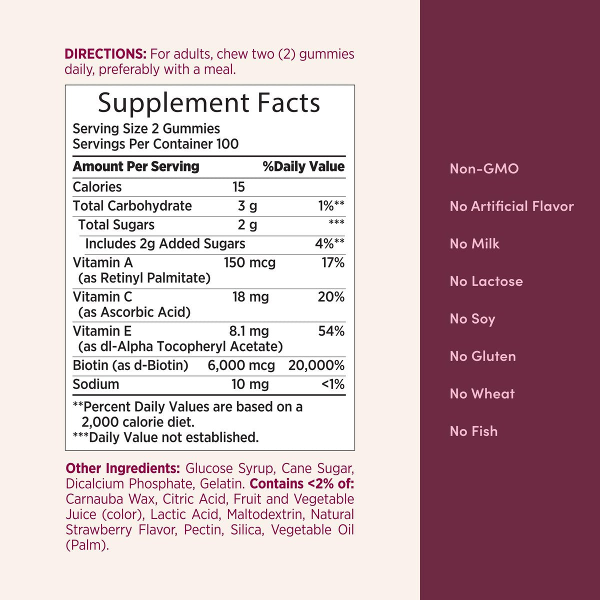 Nature's Bounty Optimal Solutions Haare, Haut, Nägel, 2X Biotin, 200 Erdbeer-Gummis