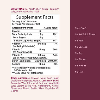 Nature's Bounty Optimal Solutions Haare, Haut, Nägel, 2X Biotin, 200 Erdbeer-Gummis