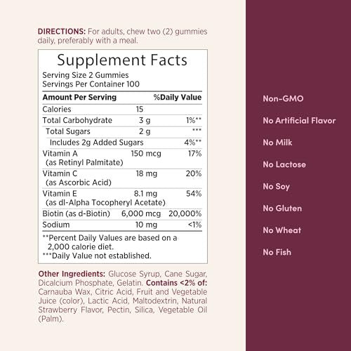 Nature's Bounty Optimal Solutions Haare, Haut, Nägel, 2X Biotin, 200 Erdbeer-Gummis