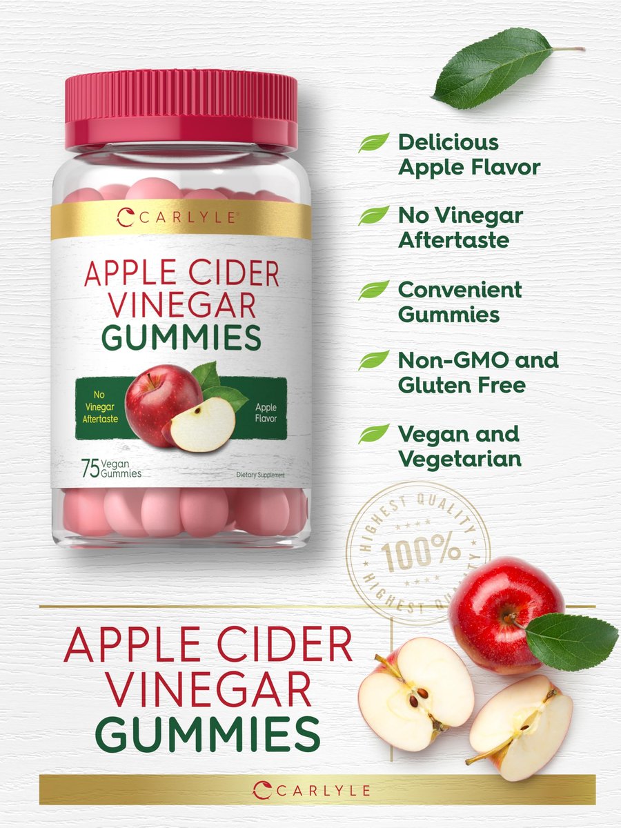 Carlyle Vegan Apfelessig Gummibärchen | 75 Stück | Apfelgeschmack | Nicht-GVO, Glutenfrei | ACV Nahrungsergänzungsmittel