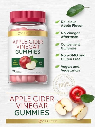 Carlyle Vegan Apfelessig Gummibärchen | 75 Stück | Apfelgeschmack | Nicht-GVO, Glutenfrei | ACV Nahrungsergänzungsmittel