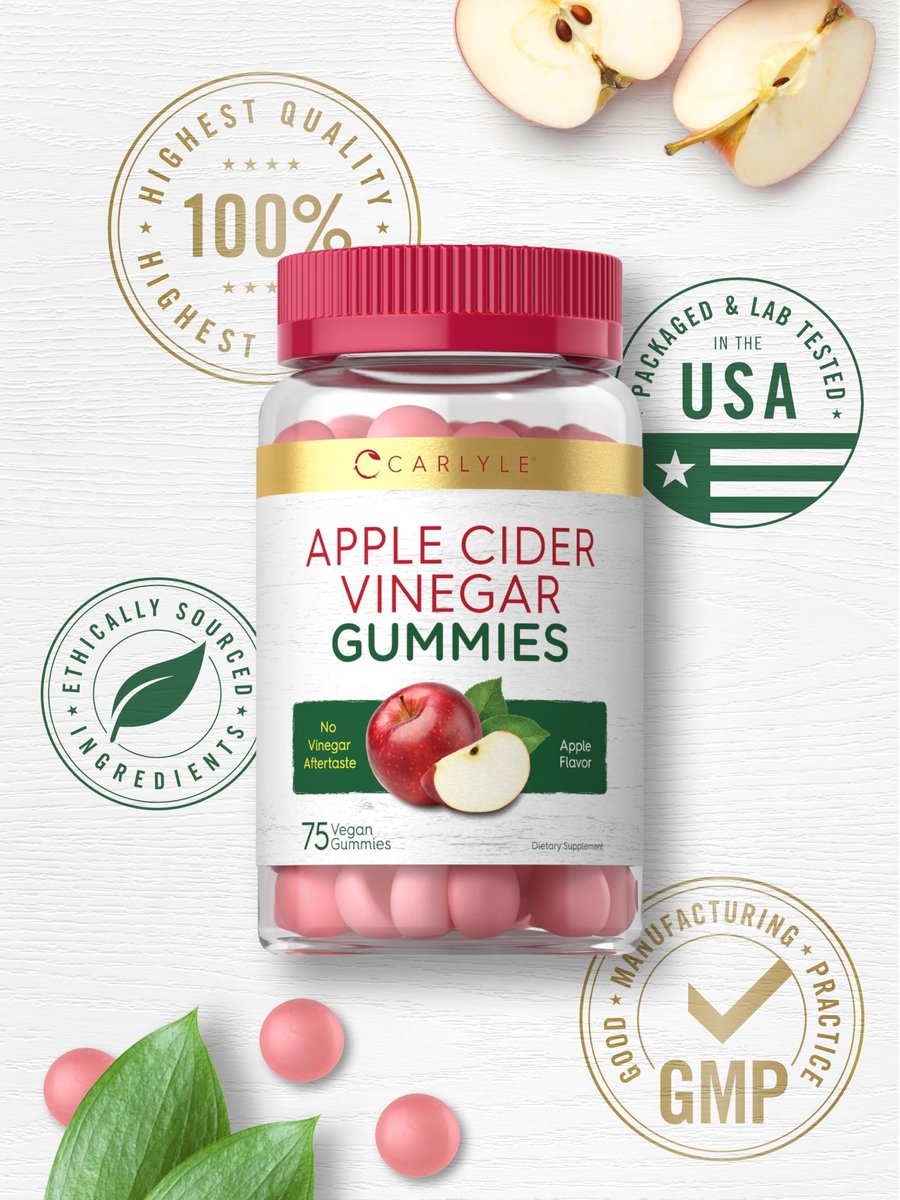 Carlyle Vegan Apfelessig Gummibärchen | 75 Stück | Apfelgeschmack | Nicht-GVO, Glutenfrei | ACV Nahrungsergänzungsmittel