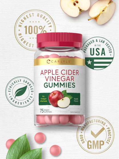 Carlyle Vegan Apfelessig Gummibärchen | 75 Stück | Apfelgeschmack | Nicht-GVO, Glutenfrei | ACV Nahrungsergänzungsmittel