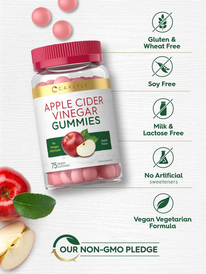 Carlyle Vegan Apfelessig Gummibärchen | 75 Stück | Apfelgeschmack | Nicht-GVO, Glutenfrei | ACV Nahrungsergänzungsmittel