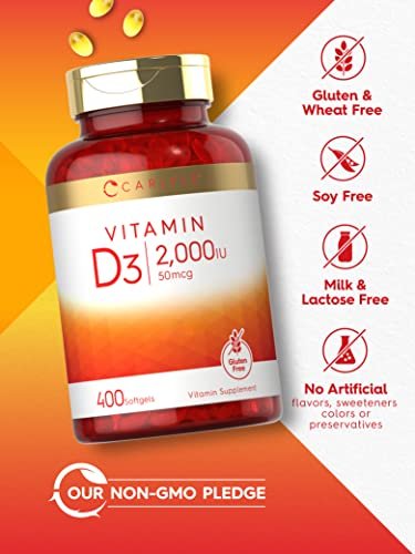 Carlyle Vitamin D3 2000 IE Weichkapseln | 400 Stück | Non-GMO, Glutenfrei | 50 µg | Vitamin-D-Ergänzung