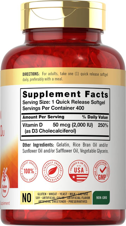 Carlyle Vitamin D3 2000 IE Weichkapseln | 400 Stück | Non-GMO, Glutenfrei | 50 µg | Vitamin-D-Ergänzung
