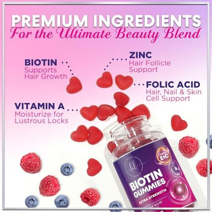 Haarvitamine Gummibärchen mit Biotin 5000 mcg pro Portion – Haarwachstum Unterstützung mit Vitamin E & C für dickeres, stärkeres & schöneres Haar – Haar, Haut und Nägel Vitamin, glutenfrei – 60 Gummibärchen