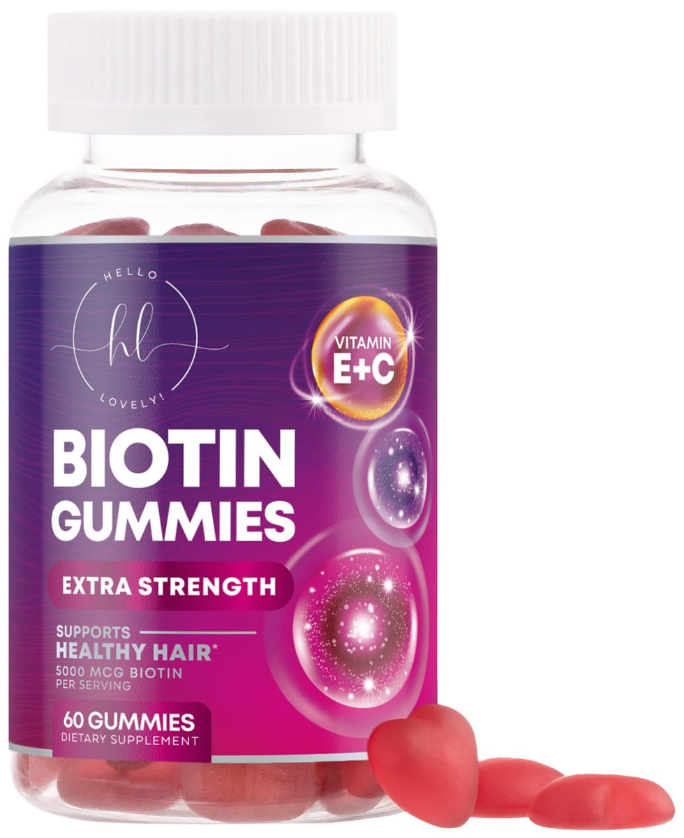 Haarvitamine Gummibärchen mit Biotin 5000 mcg pro Portion – Haarwachstum Unterstützung mit Vitamin E & C für dickeres, stärkeres & schöneres Haar – Haar, Haut und Nägel Vitamin, glutenfrei – 60 Gummibärchen