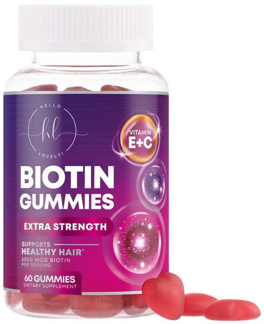 Haarvitamine Gummibärchen mit Biotin 5000 mcg pro Portion – Haarwachstum Unterstützung mit Vitamin E & C für dickeres, stärkeres & schöneres Haar – Haar, Haut und Nägel Vitamin, glutenfrei – 60 Gummibärchen