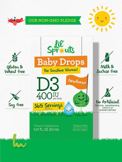Carlyle Baby Vitamin D3 Tropfen | 400 IE | 0,31 oz (9,2 ml) 1-Jahresvorrat (365 Portionen) | Vegetarisch, Ohne Gentechnik und Glutenfrei von Lil' Sprouts