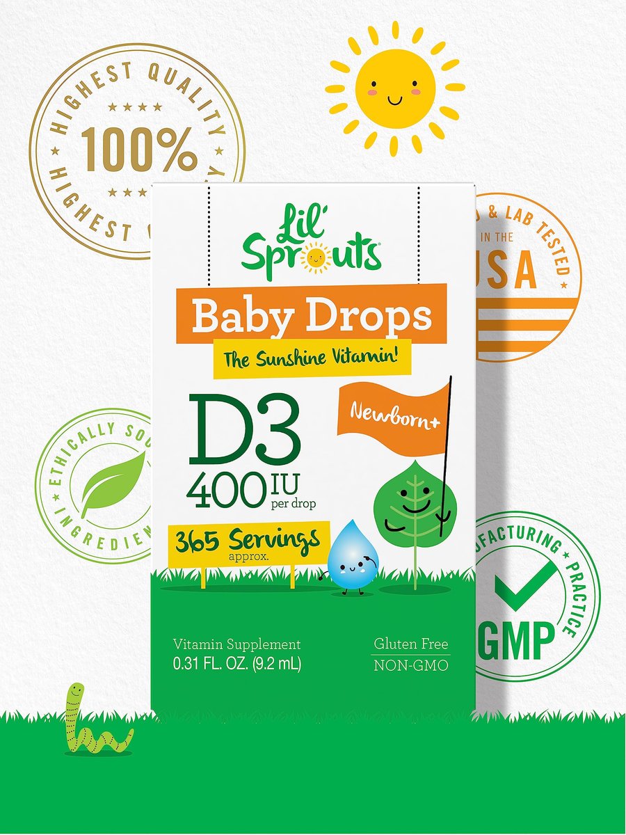 Carlyle Baby Vitamin D3 Tropfen | 400 IE | 0,31 oz (9,2 ml) 1-Jahresvorrat (365 Portionen) | Vegetarisch, Ohne Gentechnik und Glutenfrei von Lil' Sprouts