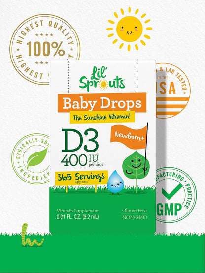 Carlyle Baby Vitamin D3 Tropfen | 400 IE | 0,31 oz (9,2 ml) 1-Jahresvorrat (365 Portionen) | Vegetarisch, Ohne Gentechnik und Glutenfrei von Lil' Sprouts