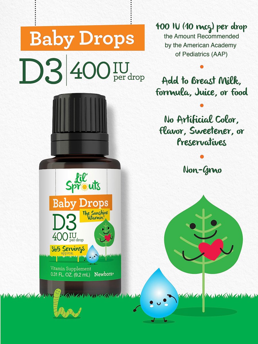 Carlyle Baby Vitamin D3 Tropfen | 400 IE | 0,31 oz (9,2 ml) 1-Jahresvorrat (365 Portionen) | Vegetarisch, Ohne Gentechnik und Glutenfrei von Lil' Sprouts