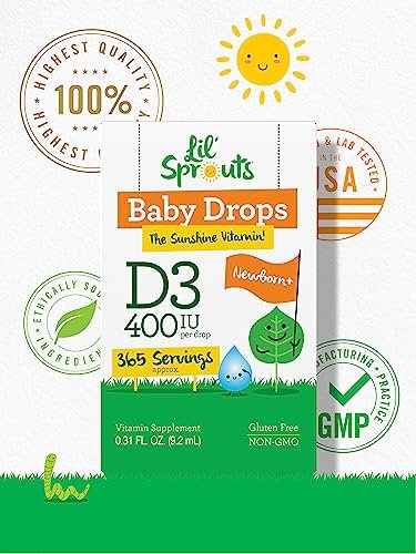 Carlyle Baby Vitamin D3 Tropfen | 400 IE | 0,31 oz (9,2 ml) 1-Jahresvorrat (365 Portionen) | Vegetarisch, Ohne Gentechnik und Glutenfrei von Lil' Sprouts