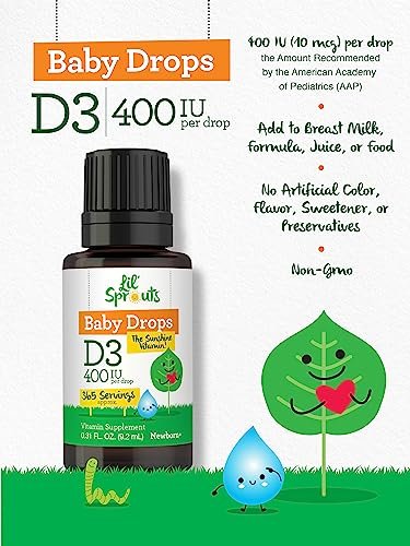 Carlyle Baby Vitamin D3 Tropfen | 400 IE | 0,31 oz (9,2 ml) 1-Jahresvorrat (365 Portionen) | Vegetarisch, Ohne Gentechnik und Glutenfrei von Lil' Sprouts