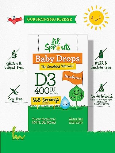 Carlyle Baby Vitamin D3 Tropfen | 400 IE | 0,31 oz (9,2 ml) 1-Jahresvorrat (365 Portionen) | Vegetarisch, Ohne Gentechnik und Glutenfrei von Lil' Sprouts