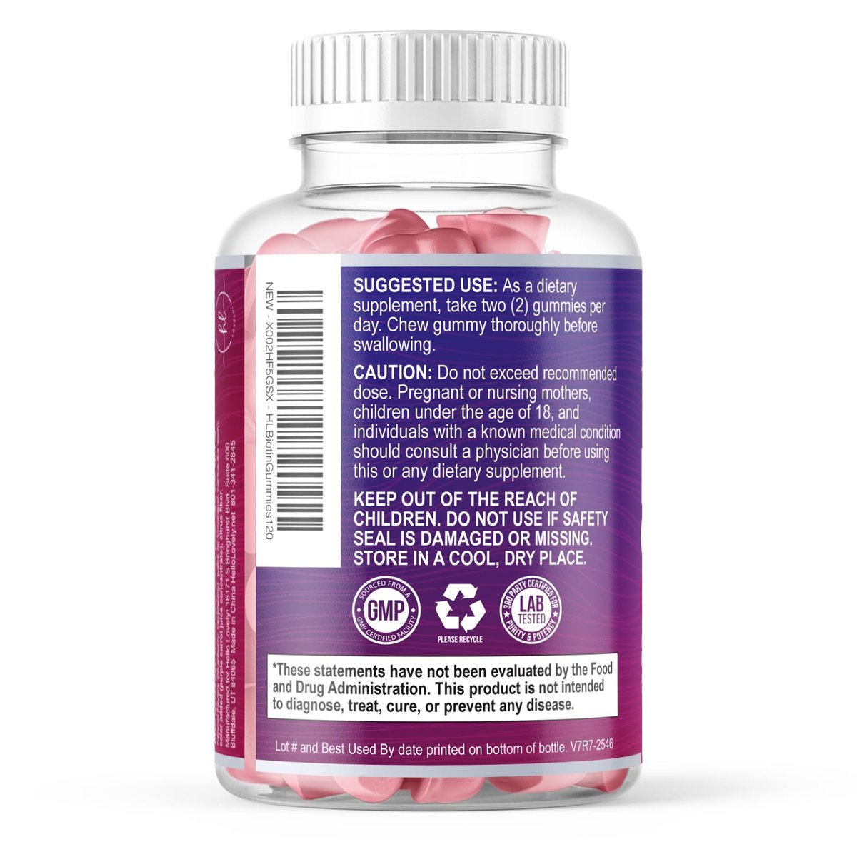 Hello Lovely! Haar Vitamine Gummis mit Biotin 5000 mcg pro Portion - Unterstützt das Haarwachstum mit Vitaminen E & C für dickeres, stärkeres & schöneres Haar - Vitamin für Haut, Haare und Nägel, glutenfrei - 120 Gummis