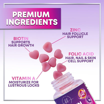 Hello Lovely! Haar Vitamine Gummis mit Biotin 5000 mcg pro Portion - Unterstützt das Haarwachstum mit Vitaminen E & C für dickeres, stärkeres & schöneres Haar - Vitamin für Haut, Haare und Nägel, glutenfrei - 120 Gummis