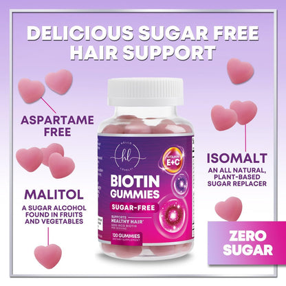 Hello Lovely! Haar Vitamine Gummis mit Biotin 5000 mcg pro Portion - Unterstützt das Haarwachstum mit Vitaminen E & C für dickeres, stärkeres & schöneres Haar - Vitamin für Haut, Haare und Nägel, glutenfrei - 120 Gummis