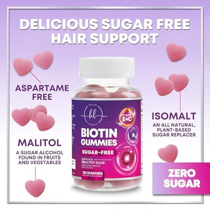 Hello Lovely! Haar Vitamine Gummis mit Biotin 5000 mcg pro Portion - Unterstützt das Haarwachstum mit Vitaminen E & C für dickeres, stärkeres & schöneres Haar - Vitamin für Haut, Haare und Nägel, glutenfrei - 120 Gummis