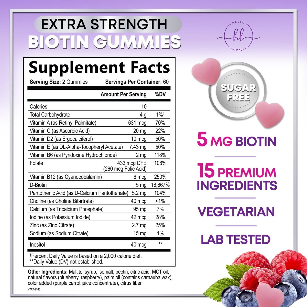 Hello Lovely! Haar Vitamine Gummis mit Biotin 5000 mcg pro Portion - Unterstützt das Haarwachstum mit Vitaminen E & C für dickeres, stärkeres & schöneres Haar - Vitamin für Haut, Haare und Nägel, glutenfrei - 120 Gummis