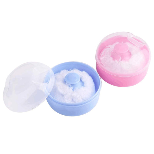 2er-Set Baby Body Cosmetic Puderquasten-Set mit Schwammbox und Behälter (Blau & Rosa)