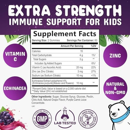 Nature's Nutrition Kinder Immunstärkung Gummibärchen - Vitamin C, Zink & Echinacea für tägliche Immununterstützung, ab 4 Jahren, glutenfrei, vegan - 120 Stück