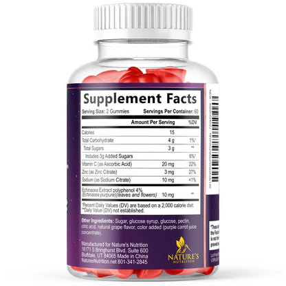 Nature's Nutrition Kinder Immunstärkung Gummibärchen - Vitamin C, Zink & Echinacea für tägliche Immununterstützung, ab 4 Jahren, glutenfrei, vegan - 120 Stück