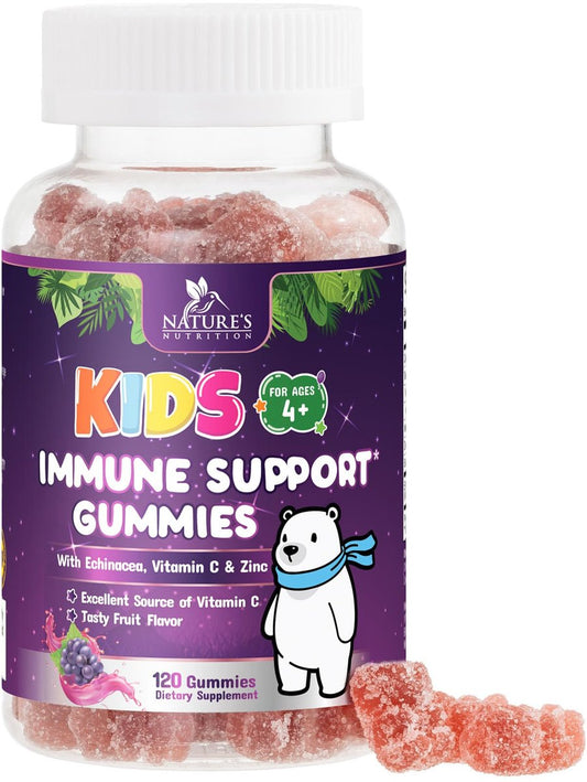 Nature's Nutrition Kinder Immunstärkung Gummibärchen - Vitamin C, Zink & Echinacea für tägliche Immununterstützung, ab 4 Jahren, glutenfrei, vegan - 120 Stück