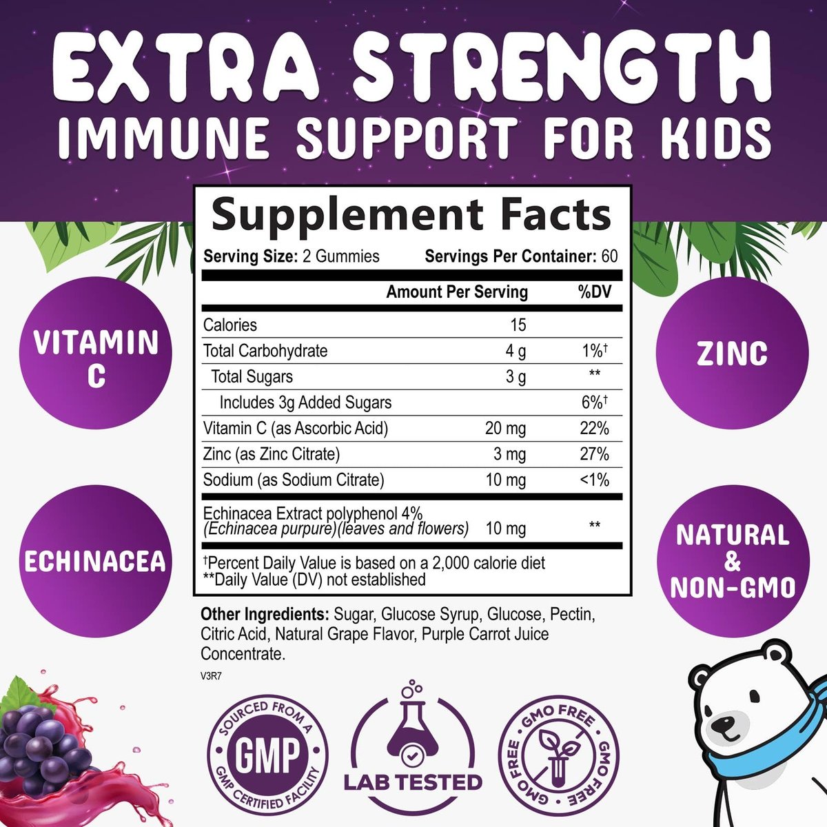 Nature's Nutrition Kinder Immunstärkung Gummibärchen - Vitamin C, Zink & Echinacea für tägliche Immununterstützung, ab 4 Jahren, glutenfrei, vegan - 120 Stück