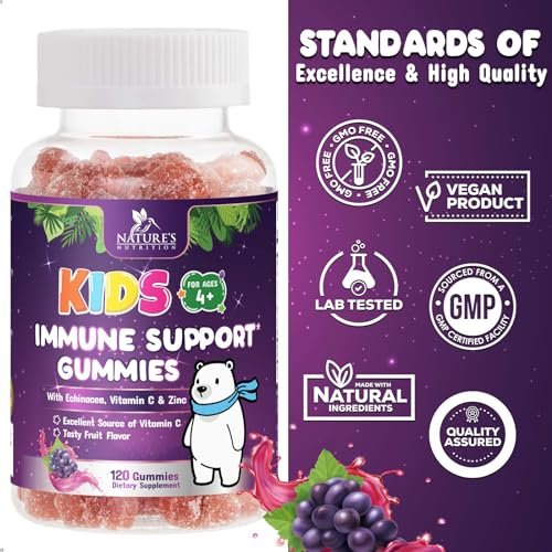 Nature's Nutrition Kinder Immunstärkung Gummibärchen - Vitamin C, Zink & Echinacea für tägliche Immununterstützung, ab 4 Jahren, glutenfrei, vegan - 120 Stück