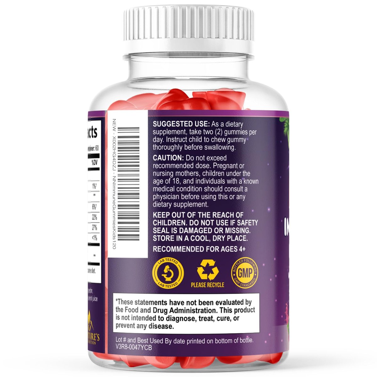 Nature's Nutrition Kinder Immunstärkung Gummibärchen - Vitamin C, Zink & Echinacea für tägliche Immununterstützung, ab 4 Jahren, glutenfrei, vegan - 120 Stück