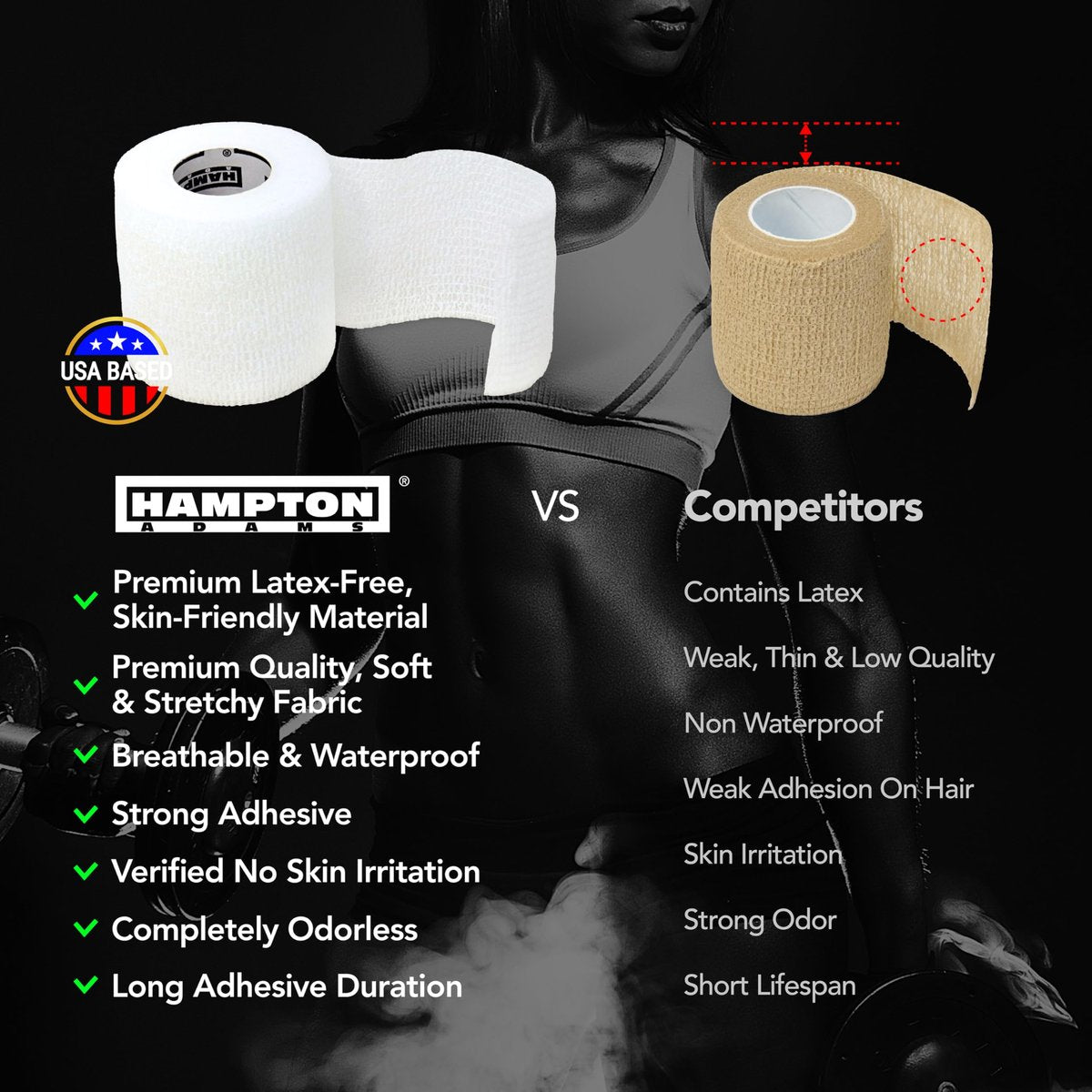 Hampton Adams Selbstklebende Bandage-Wickel (14er-Pack) | 4,5 m | Haustiersicher | Atmungsaktive elastische Kohäsionsbandage für Sportverletzungen an Knöchel, Knie, Handgelenk (Weiß)