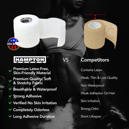 Hampton Adams Selbstklebende Bandage-Wickel (14er-Pack) | 4,5 m | Haustiersicher | Atmungsaktive elastische Kohäsionsbandage für Sportverletzungen an Knöchel, Knie, Handgelenk (Weiß)