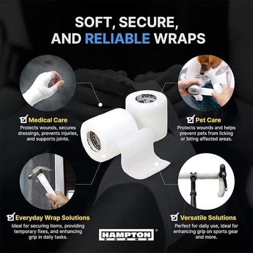 Hampton Adams Selbstklebende Bandage-Wickel (14er-Pack) | 4,5 m | Haustiersicher | Atmungsaktive elastische Kohäsionsbandage für Sportverletzungen an Knöchel, Knie, Handgelenk (Weiß)