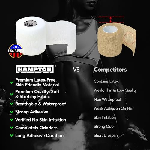 Hampton Adams Selbstklebende Bandage-Wickel (14er-Pack) | 4,5 m | Haustiersicher | Atmungsaktive elastische Kohäsionsbandage für Sportverletzungen an Knöchel, Knie, Handgelenk (Weiß)