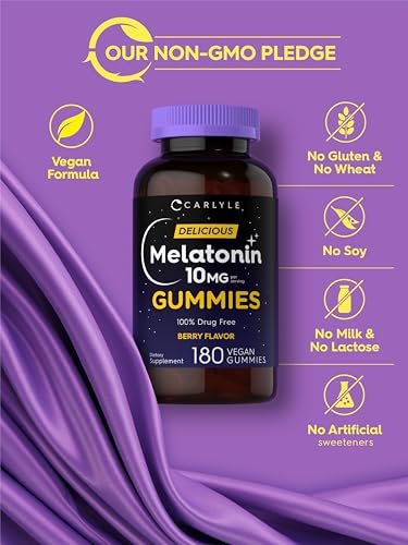 Carlyle Melatonin Gummis 10mg | 180 Stück | Schlafhilfe für Erwachsene | Beerengeschmack | Vegan, Nicht-GVO, Glutenfrei