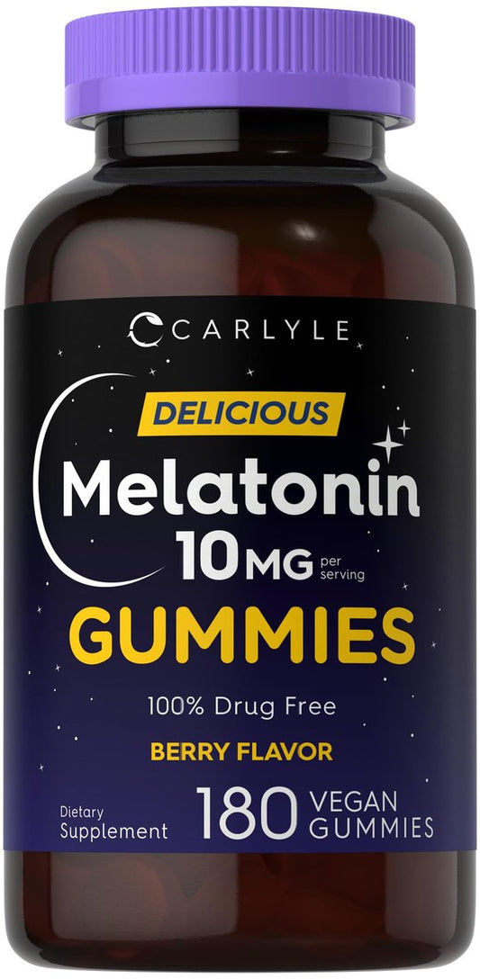 Carlyle Melatonin Gummis 10mg | 180 Stück | Schlafhilfe für Erwachsene | Beerengeschmack | Vegan, Nicht-GVO, Glutenfrei