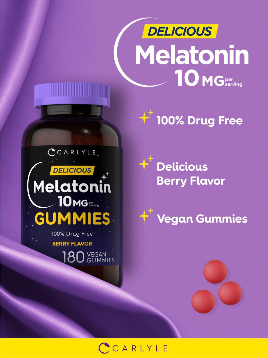 Carlyle Melatonin Gummis 10mg | 180 Stück | Schlafhilfe für Erwachsene | Beerengeschmack | Vegan, Nicht-GVO, Glutenfrei