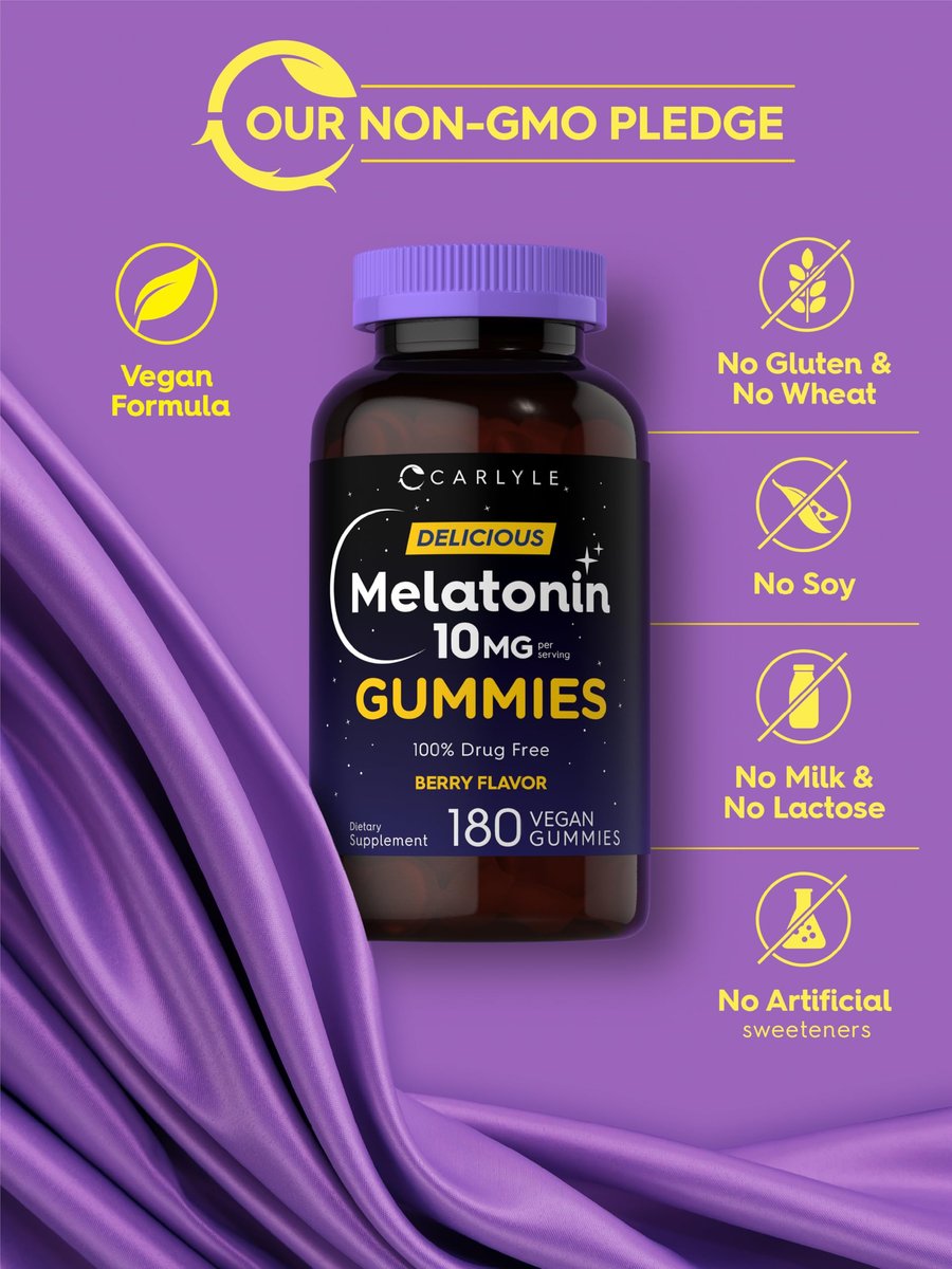 Carlyle Melatonin Gummis 10mg | 180 Stück | Schlafhilfe für Erwachsene | Beerengeschmack | Vegan, Nicht-GVO, Glutenfrei