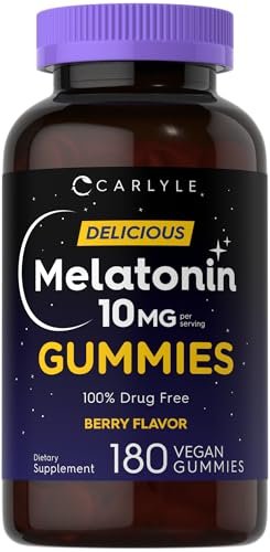 Carlyle Melatonin Gummis 10mg | 180 Stück | Schlafhilfe für Erwachsene | Beerengeschmack | Vegan, Nicht-GVO, Glutenfrei